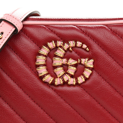 Gucci Azalea Calfskin Enamel Matelasse Diagonal Small Torchon GG Marmont Chain Shoulder Bag New Cherry Red Wild Rose 8 of 10