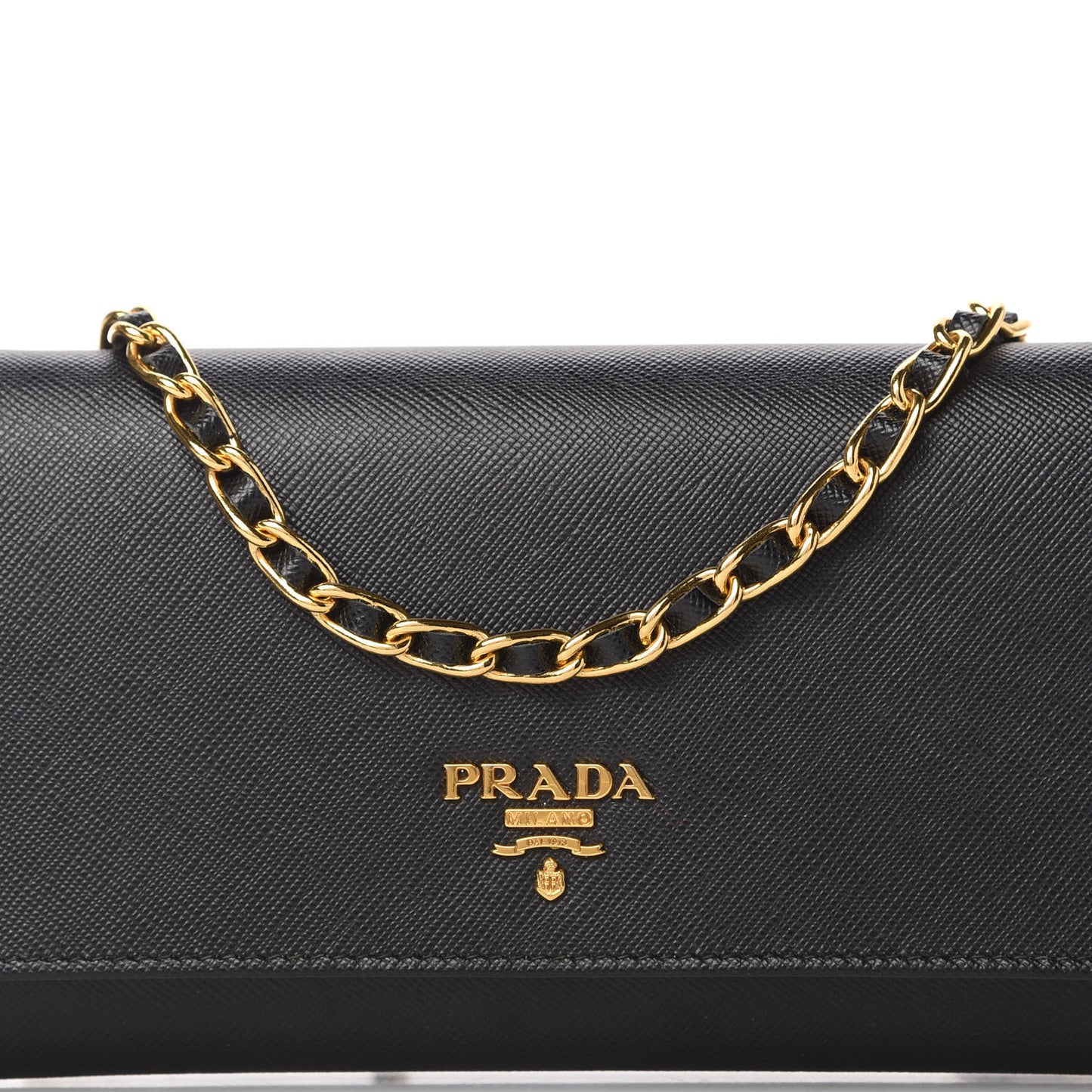Saffiano Metal Oro Chain Wallet Black