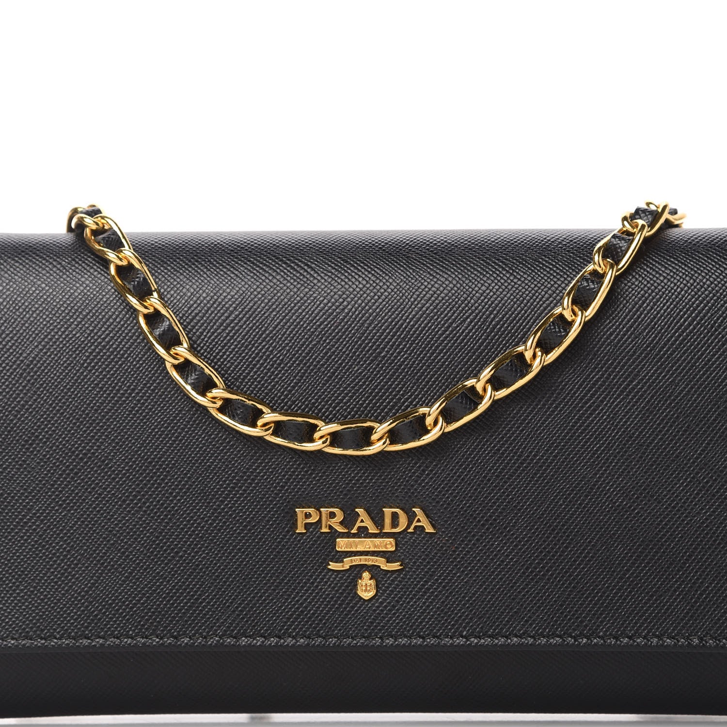 Prada Saffiano Metal Oro Chain Wallet Black 10 of 10