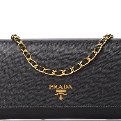 Prada Saffiano Metal Oro Chain Wallet Black 10 of 10