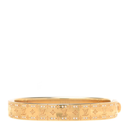Louis Vuitton Brass Crystal Monogram Nanogram Strass Cuff S Gold 3 of 6