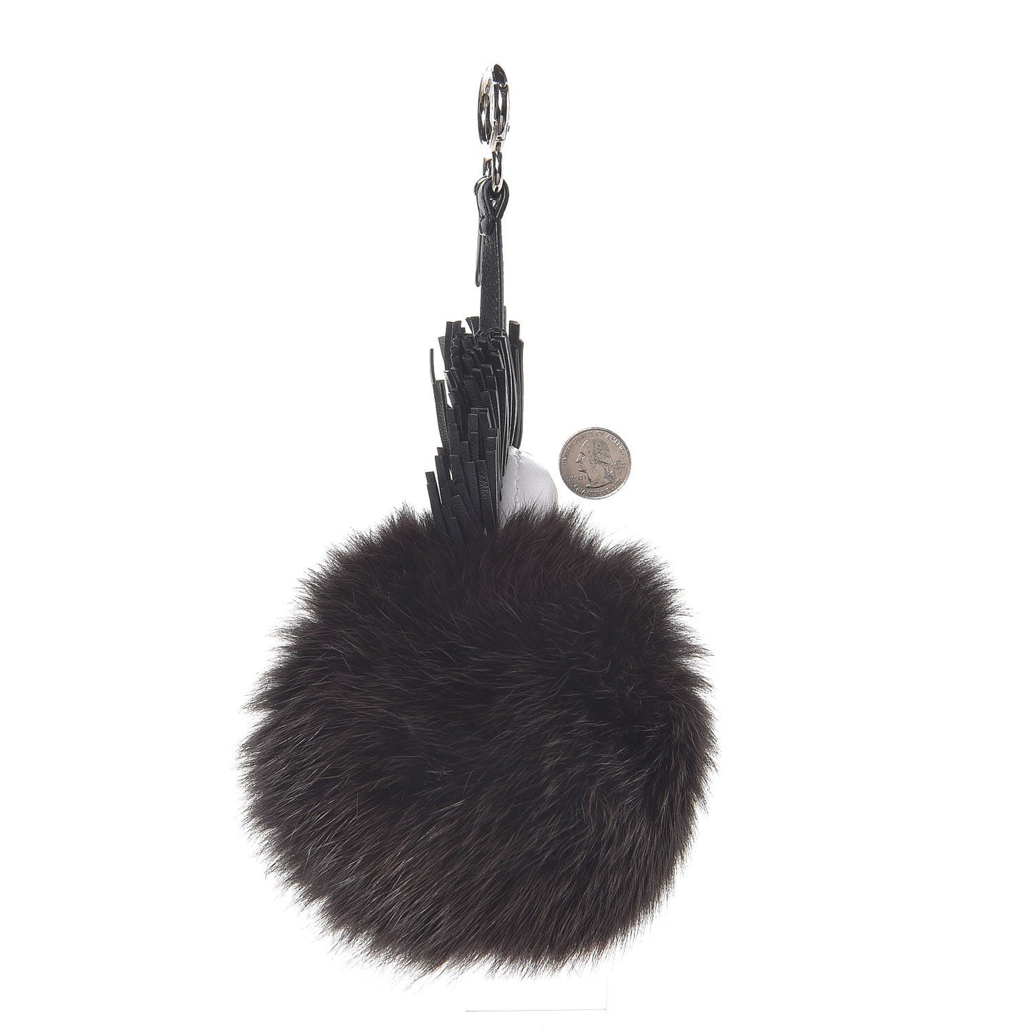 Fox Fur Shiny Nappa Bi-Color Super Karlito Pom Pom Bag Charm Moro Rosso Chiaro