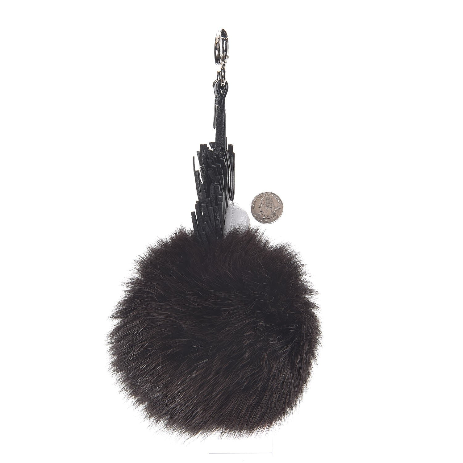 Fendi Fox Fur Shiny Nappa Bi-Color Super Karlito Pom Pom Bag Charm Moro Rosso Chiaro 2 of 3
