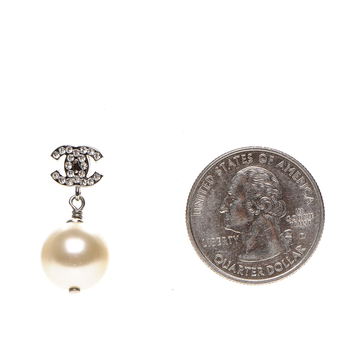 Crystal Pearl CC Drop Earrings Silver