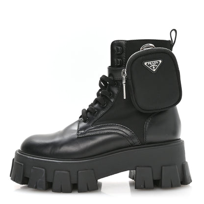 Prada Spazzolato Rois Nylon Metal Triangle Logo Monolith Pouch Pocket 55mm Boots 37 Black 1 of 16