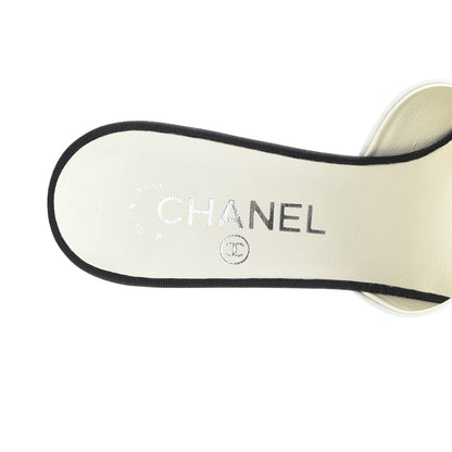 Chanel Goatskin Grosgrain Cap Toe Pearl Mule 36 Ecru Black 7 of 9