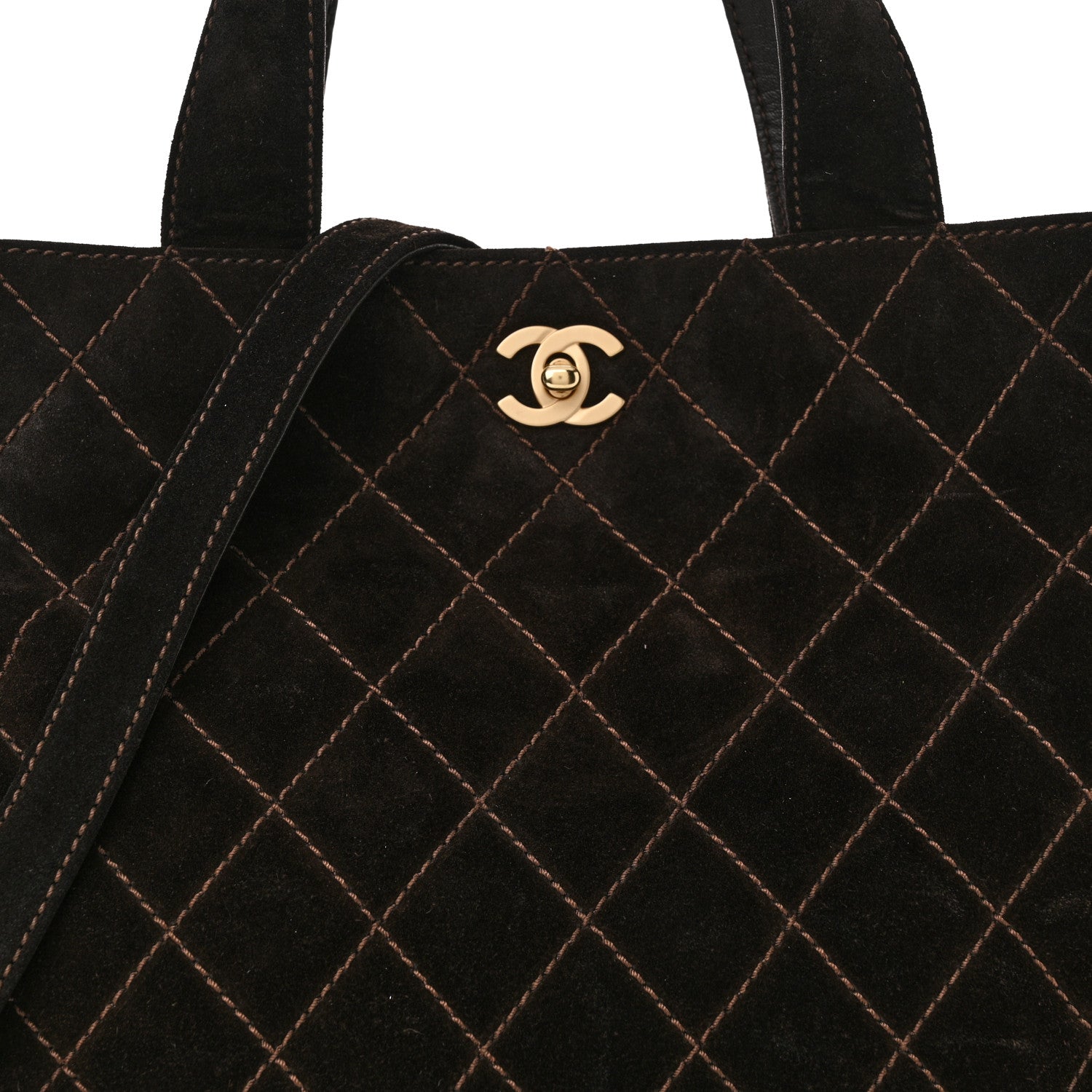 Chanel Suede Quilted Shopping Tote Brown 8 of 13