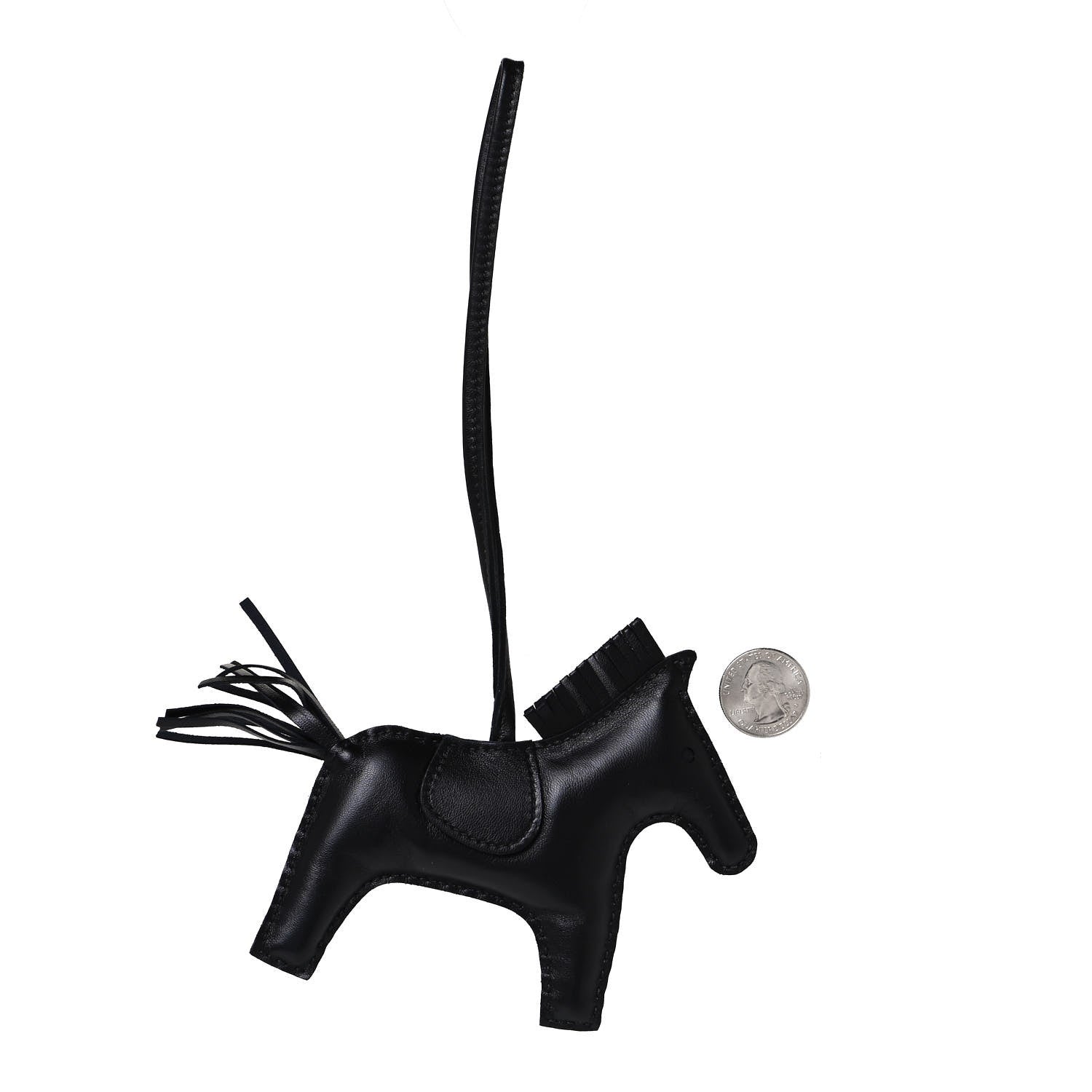 Hermes Milo Lambskin Grigri Rodeo Horse Bag Charm MM So Black 2 of 3