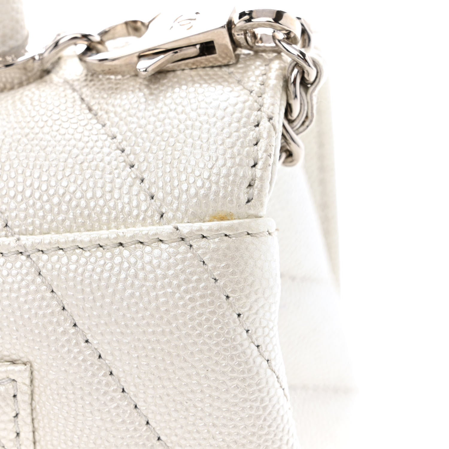 Chanel Iridescent Caviar Chevron Quilted Mini Coco Handle Flap White 13 of 17