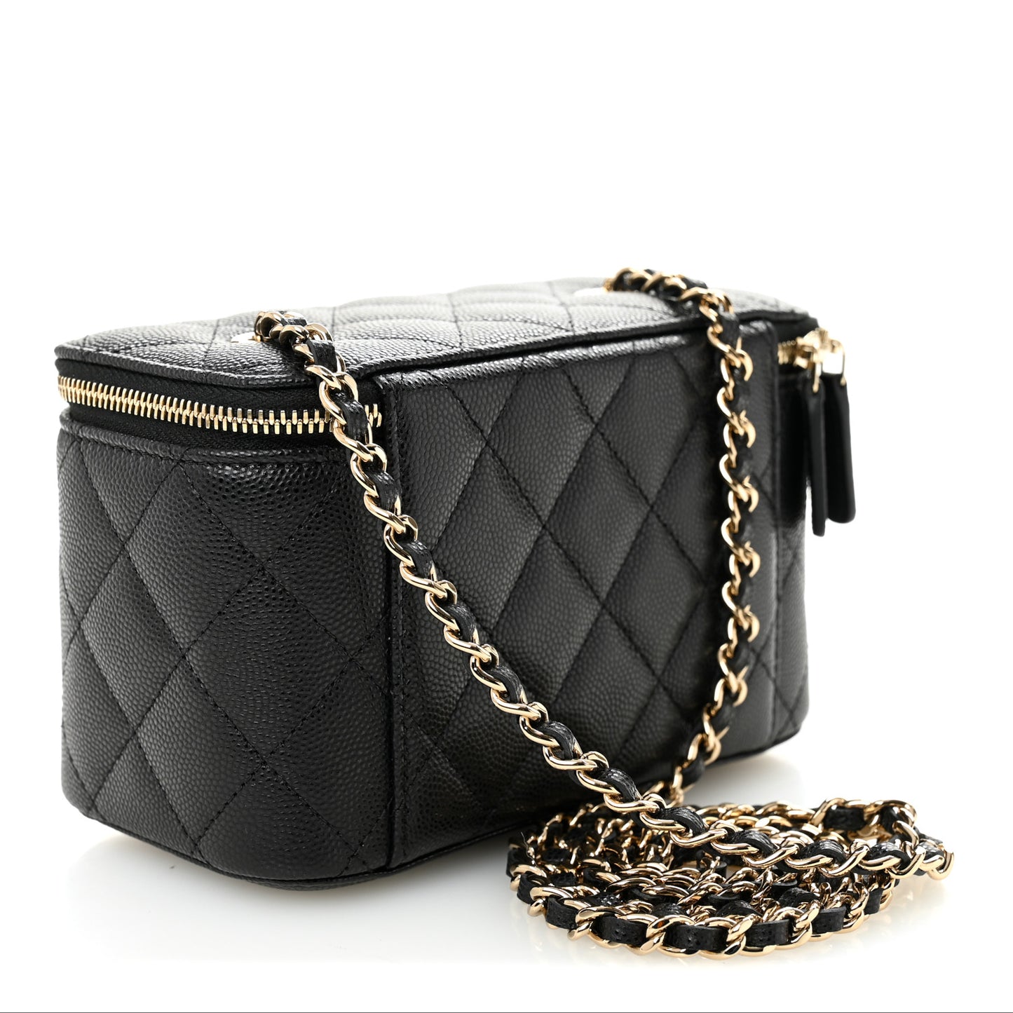Caviar Quilted Small Vanity Case With Chain Black