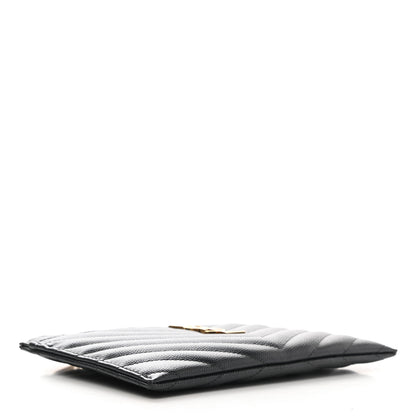 Saint Laurent Grain De Poudre Chevron Monogram Bill Pouch Storm 4 of 6