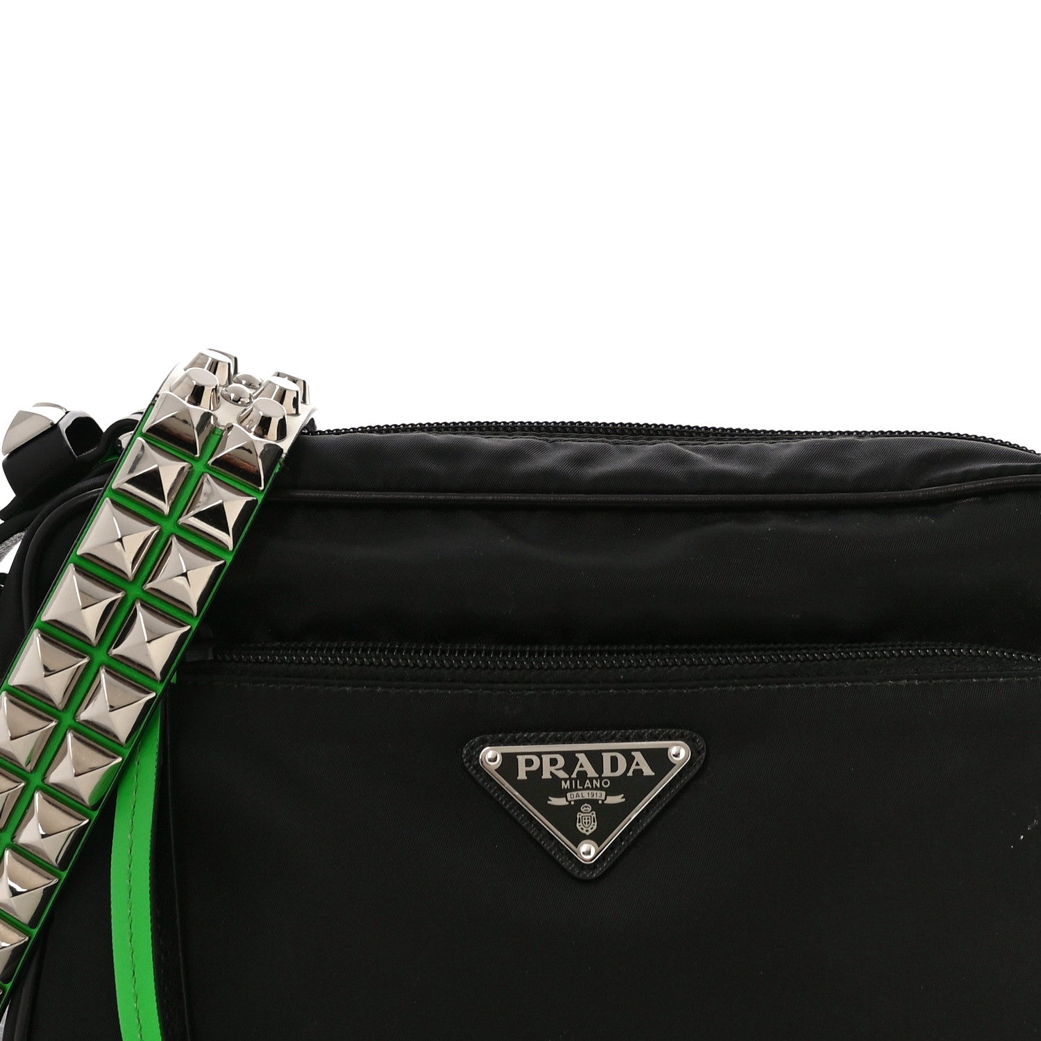 Prada Tessuto Nylon Studded New Vela Shoulder Bag Black Verde 7 of 11