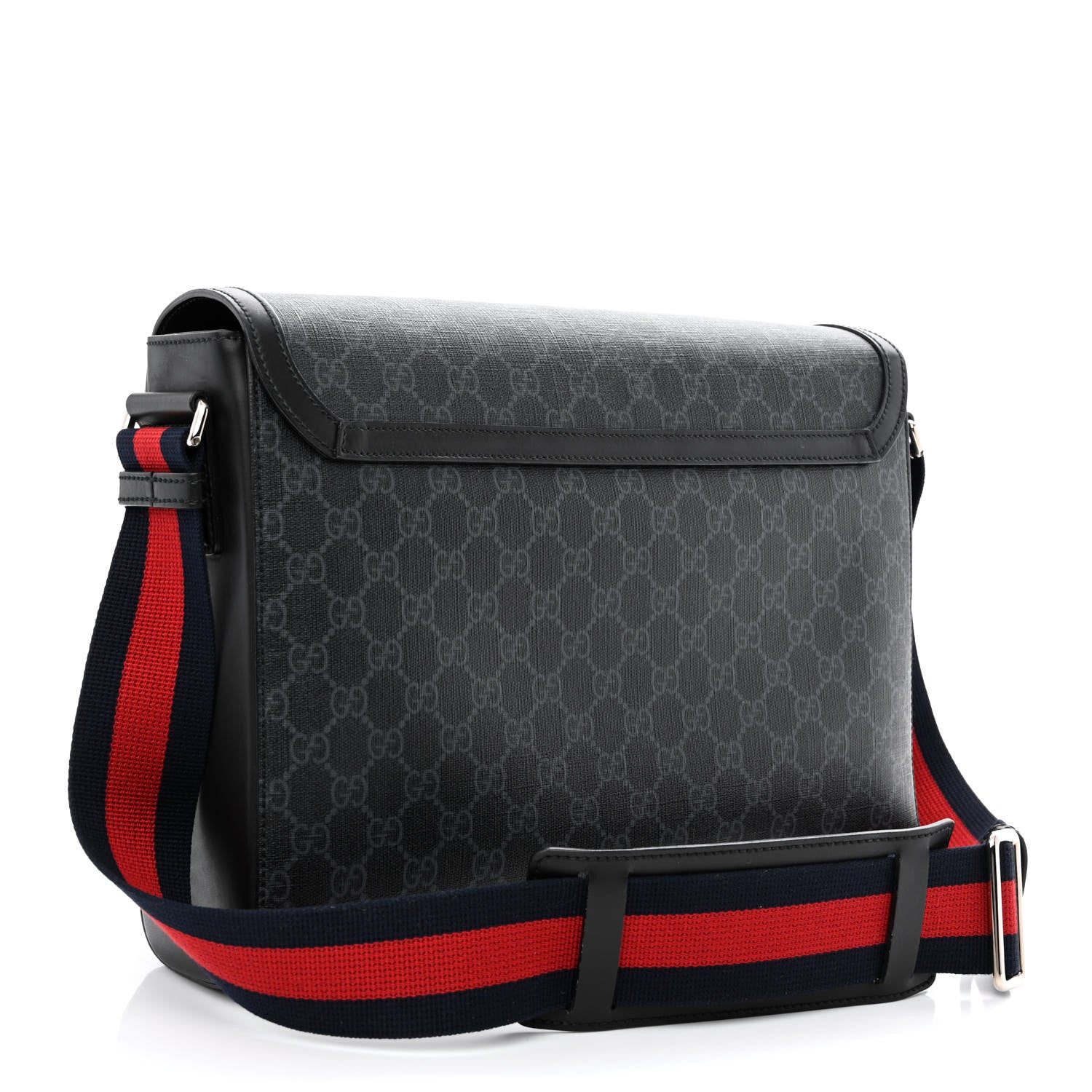 Gucci GG Supreme Monogram Web Flap Messenger Bag Black Grey 3 of 12