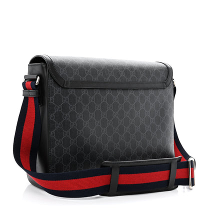 Gucci GG Supreme Monogram Web Flap Messenger Bag Black Grey 3 of 12