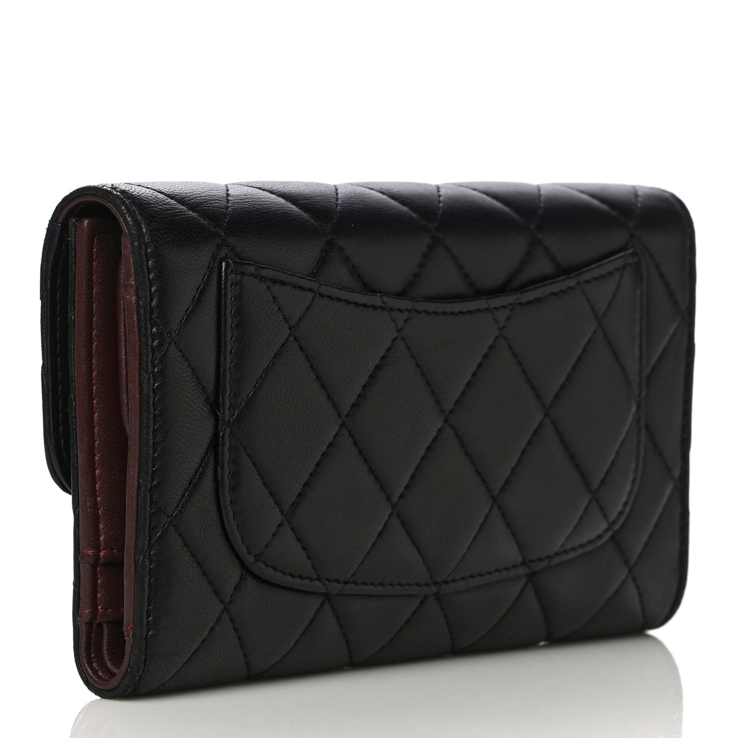 Lambskin Quilted Large Gusset Flap Wallet Black