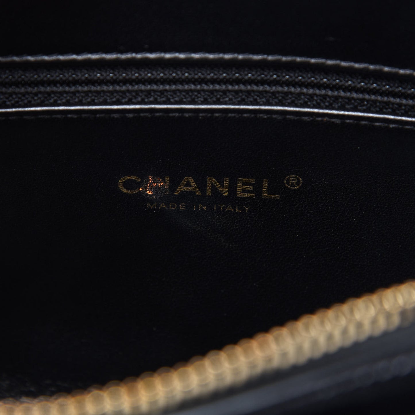 Calfskin Chevron Quilted Medal Flap Black