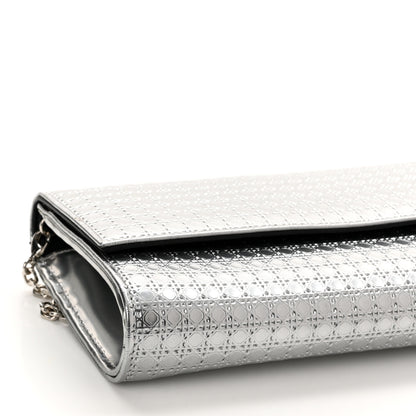 Christian Dior Metallic Patent Micro-Cannage Lady Dior Croisiere Chain Wallet Silver 8 of 9
