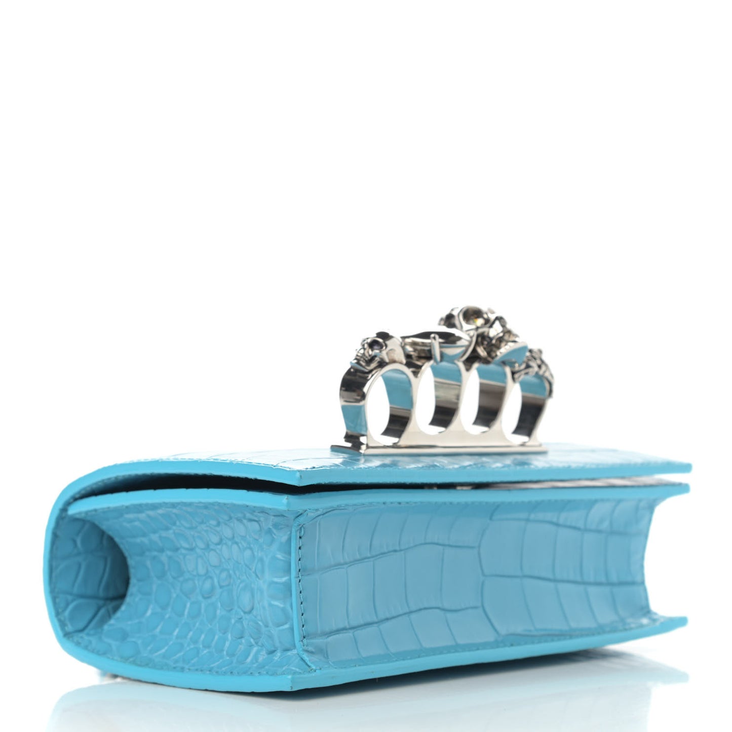 Calfskin Crocodile Embossed Knuckle Shoulder Bag Cerulean