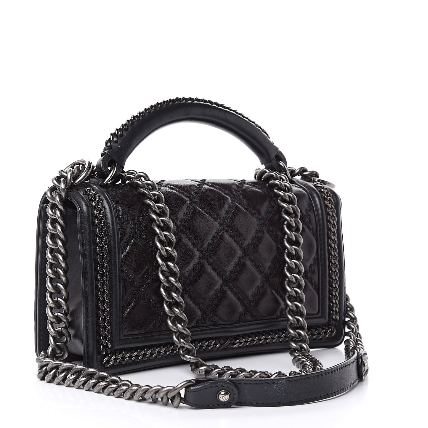 Calfskin Quilted Medium Boy Top Handle Flap Black