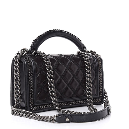 Chanel Calfskin Quilted Medium Boy Top Handle Flap Black 3 of 12