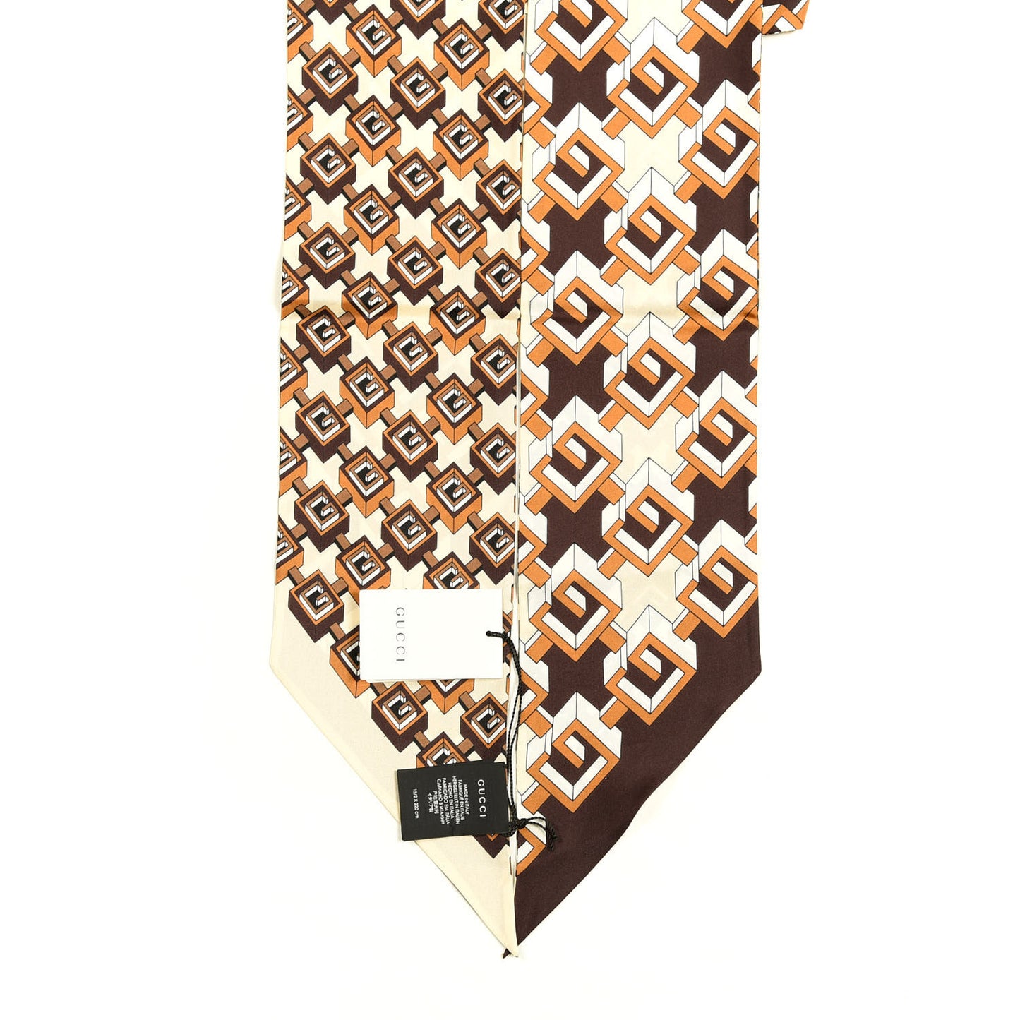 Silk Twill Isometric G Neck Bow Scarf Brown Ivory