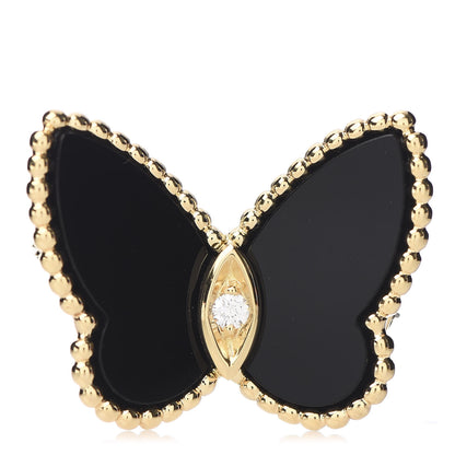 Van Cleef & Arpels 18K Yellow Gold Diamond Black Onyx Lucky Alhambra Butterfly Brooch Pin 1 of 4