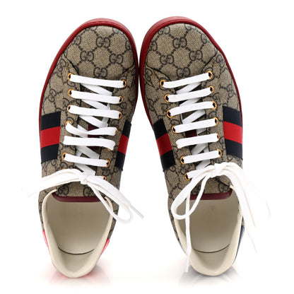 Gucci GG Supreme Monogram Ayers Web Mens New Ace Sneakers 8 Beige Ebony Red 2 of 12