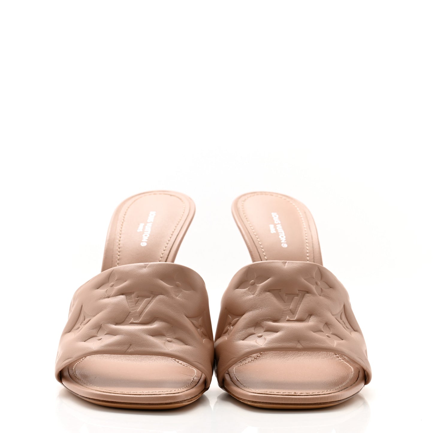 Lambskin Embossed Monogram Revival Mules 38.5 Beige