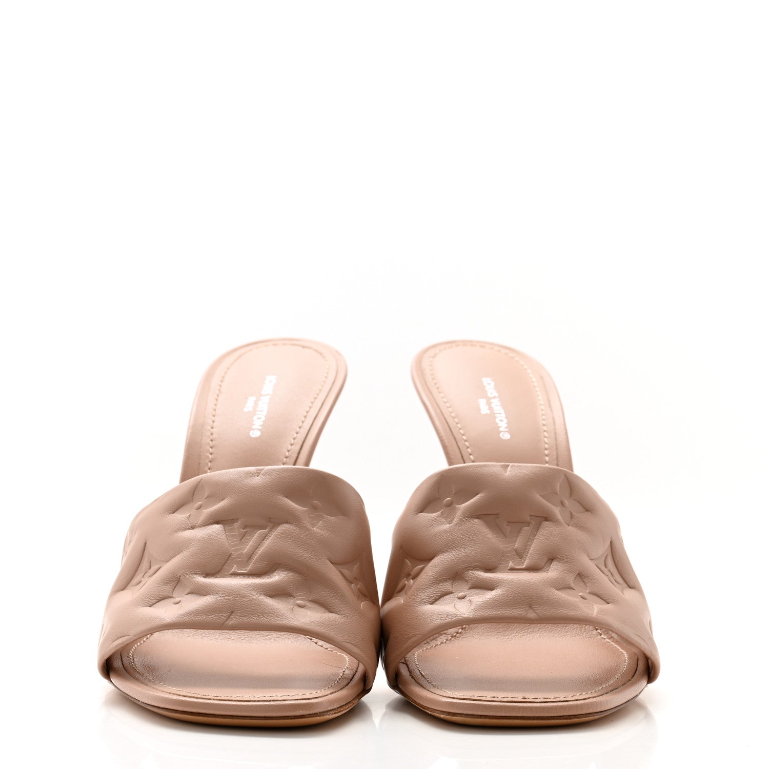 Louis Vuitton Lambskin Embossed Monogram Revival Mules 38.5 Beige 2 of 9