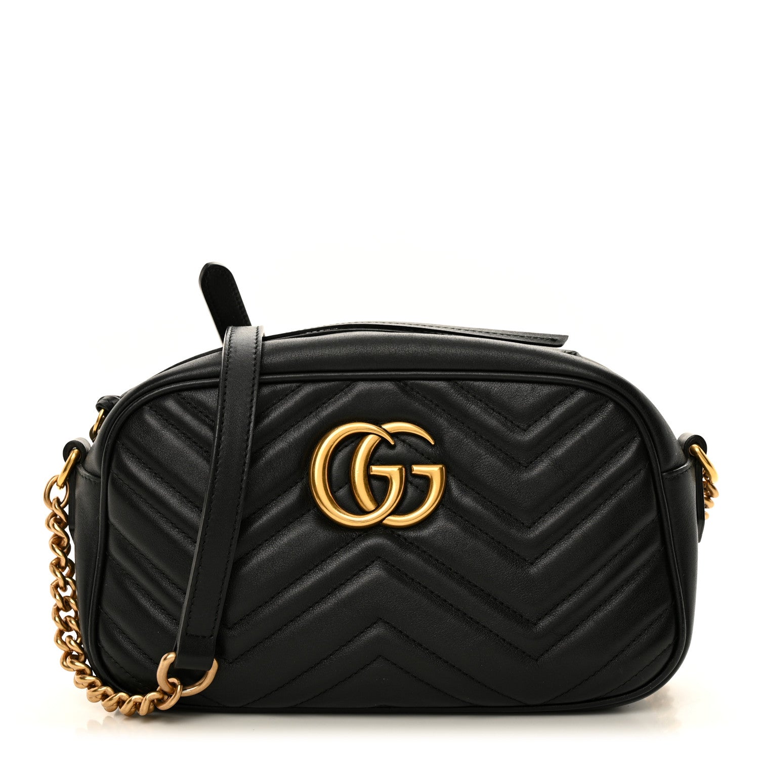 Gucci Calfskin Matelasse Small GG Marmont Chain Shoulder Bag Black 1 of 12