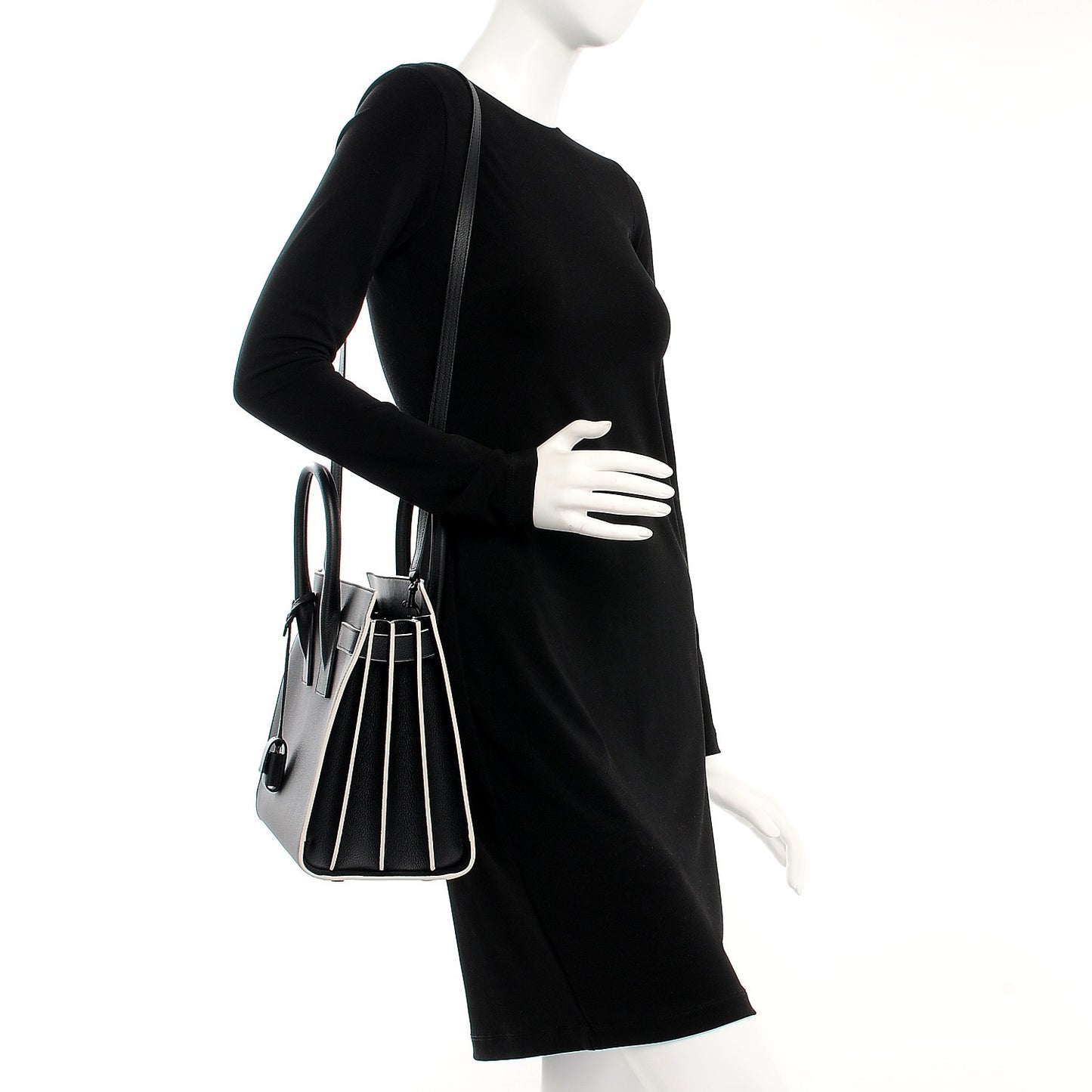 Grained Calfskin Topstitch Small Sac De Jour Black Porcelain
