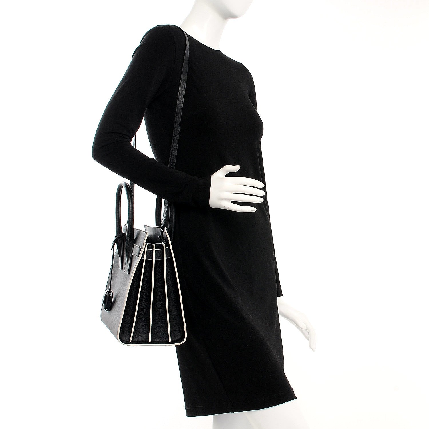 Saint Laurent Grained Calfskin Topstitch Small Sac De Jour Black Porcelain 2 of 10