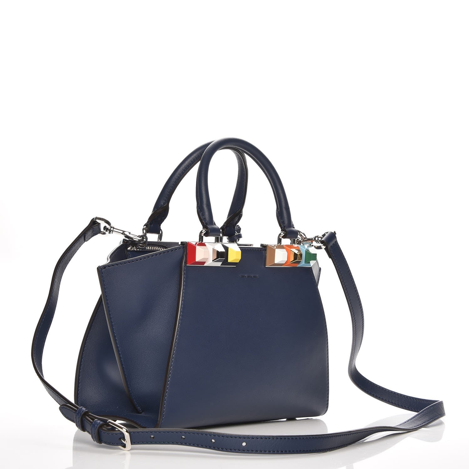 Fendi Vitello Dolce Studded Mini 3Jours Tote Blueberry Multicolor 4 of 8