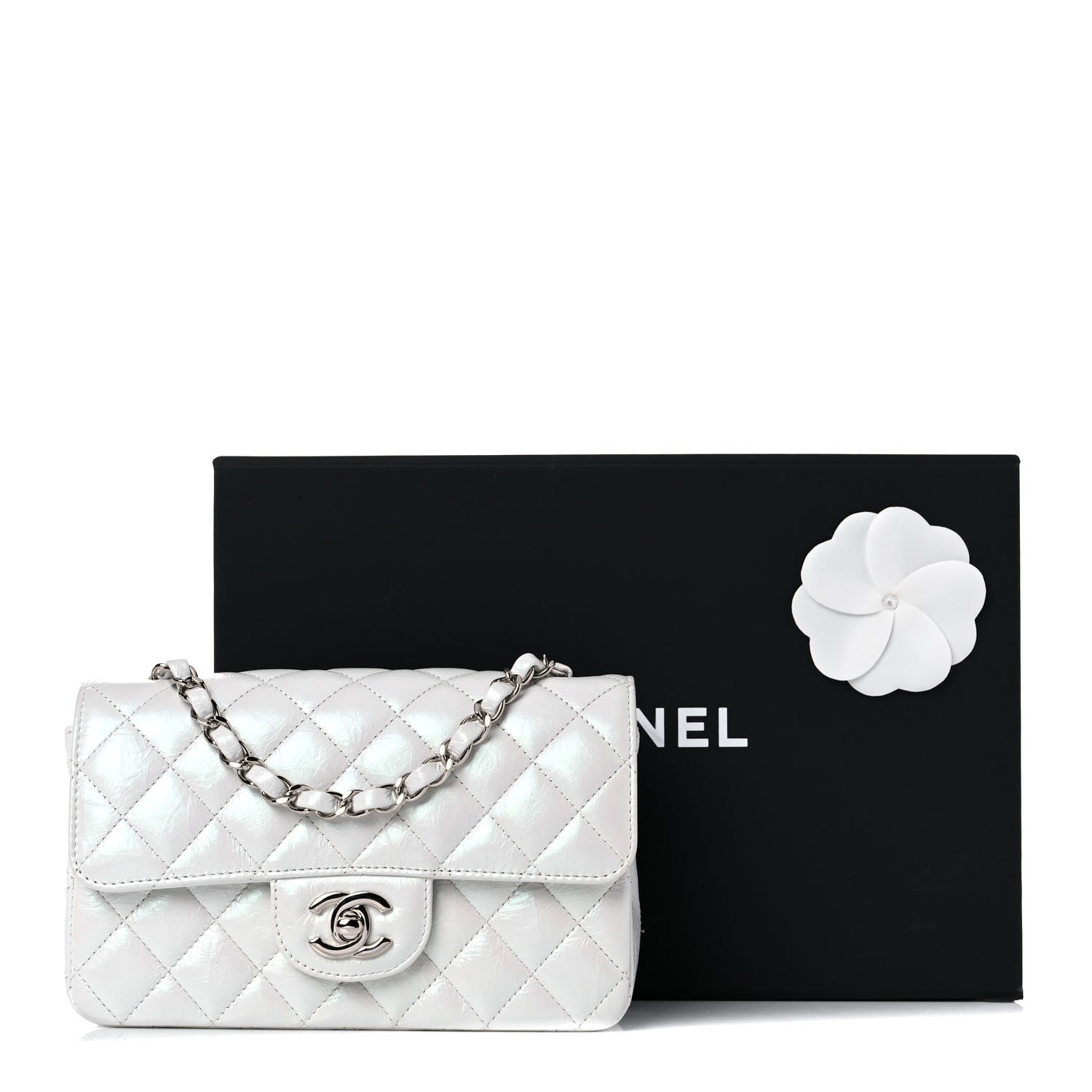 Chanel Iridescent Crumpled Calfskin Quilted Mini Rectangular Flap White 10 of 10
