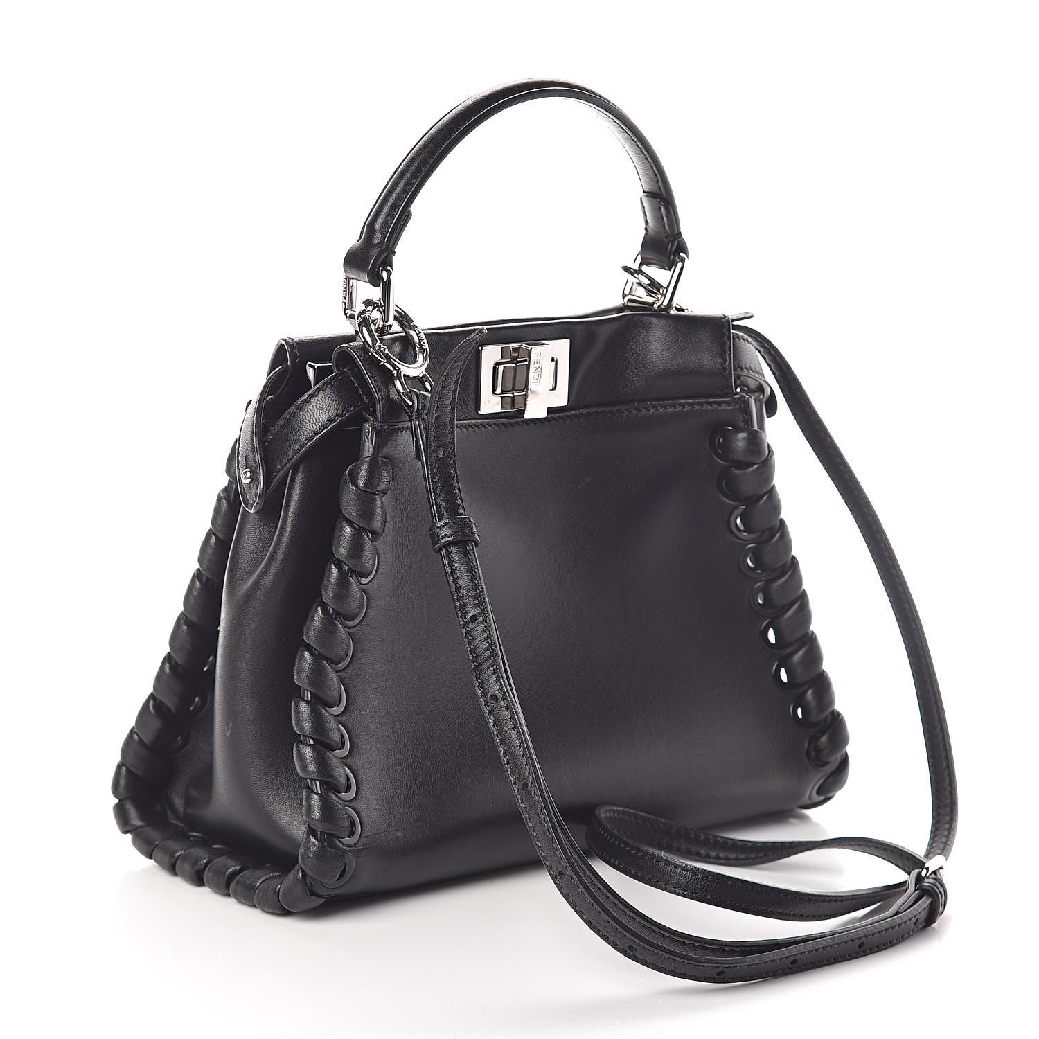 Fendi Nappa Lace Up Mini Peekaboo Iconic Satchel Black 3 of 9