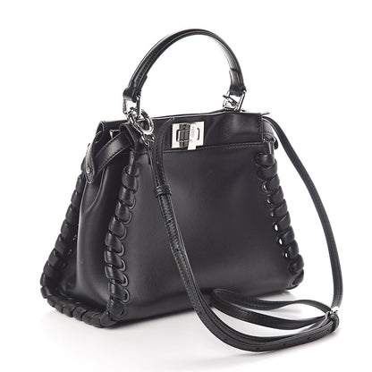 Fendi Nappa Lace Up Mini Peekaboo Iconic Satchel Black 3 of 9