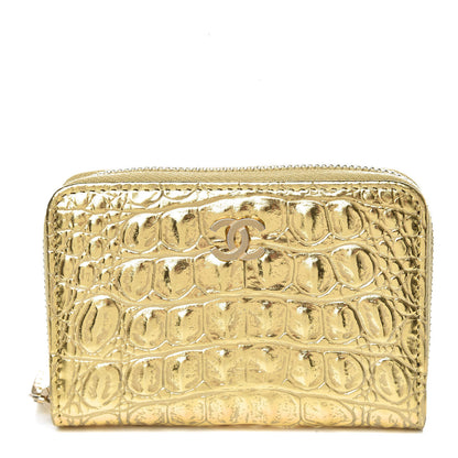 Chanel Metallic Calfskin Crocodile Embossed Cocodile Zip Coin Case Gold 1 of 8
