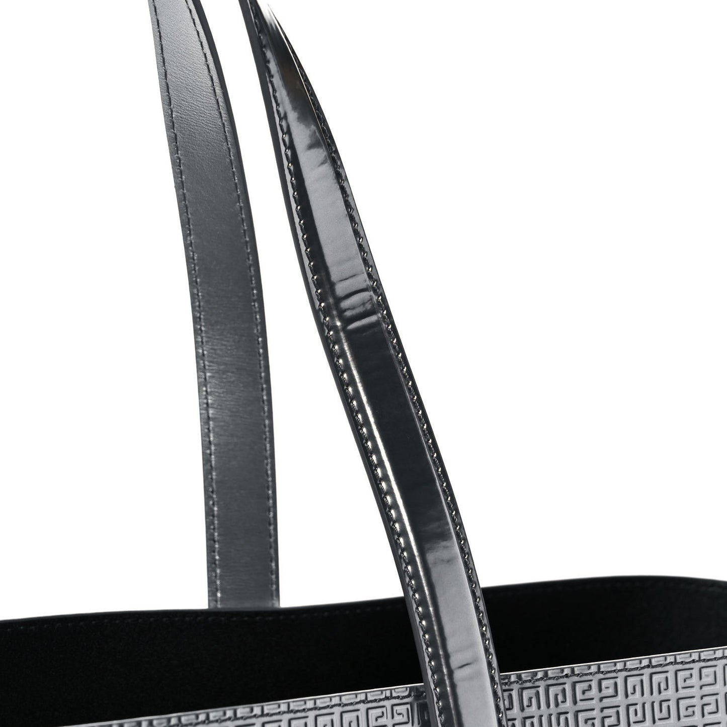 Metallic Calfskin Logo Embossed Wing Shopper Tote Silver