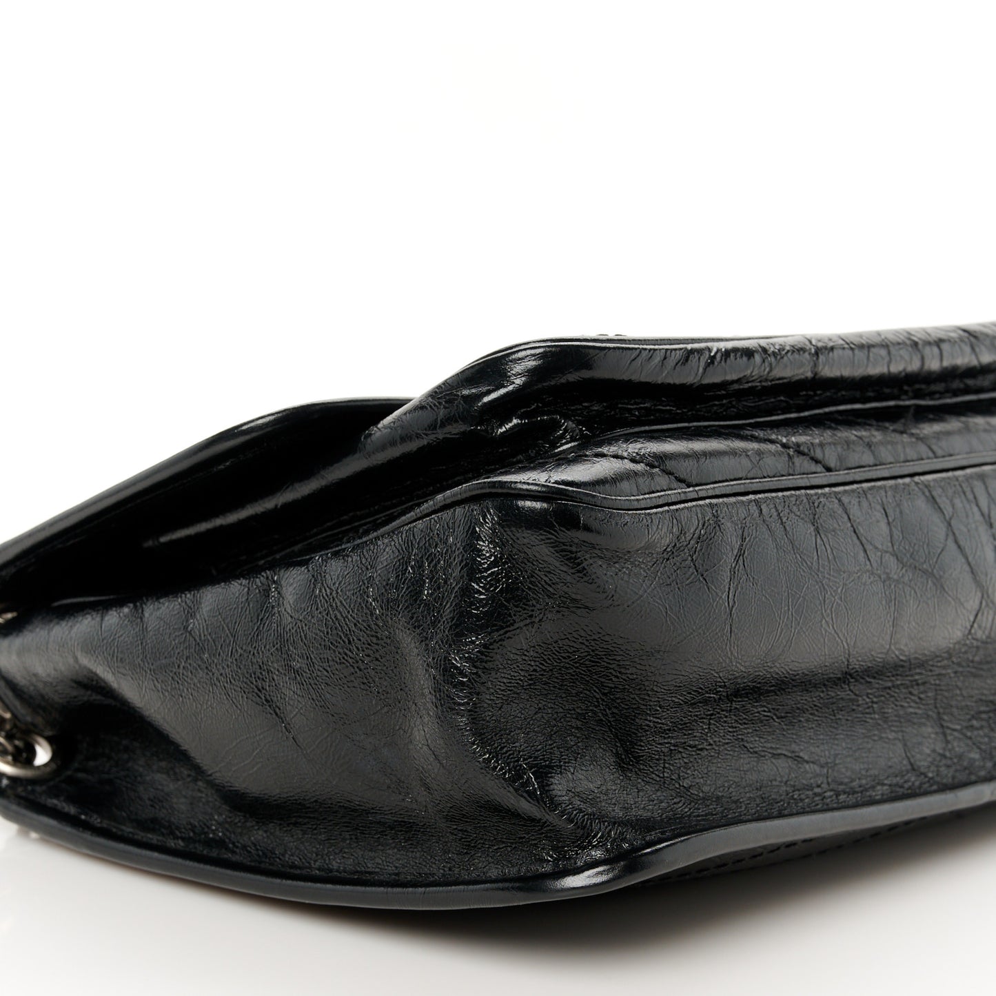 Crinkled Calfskin Matelasse Monogram Medium Niki Chain Satchel Black