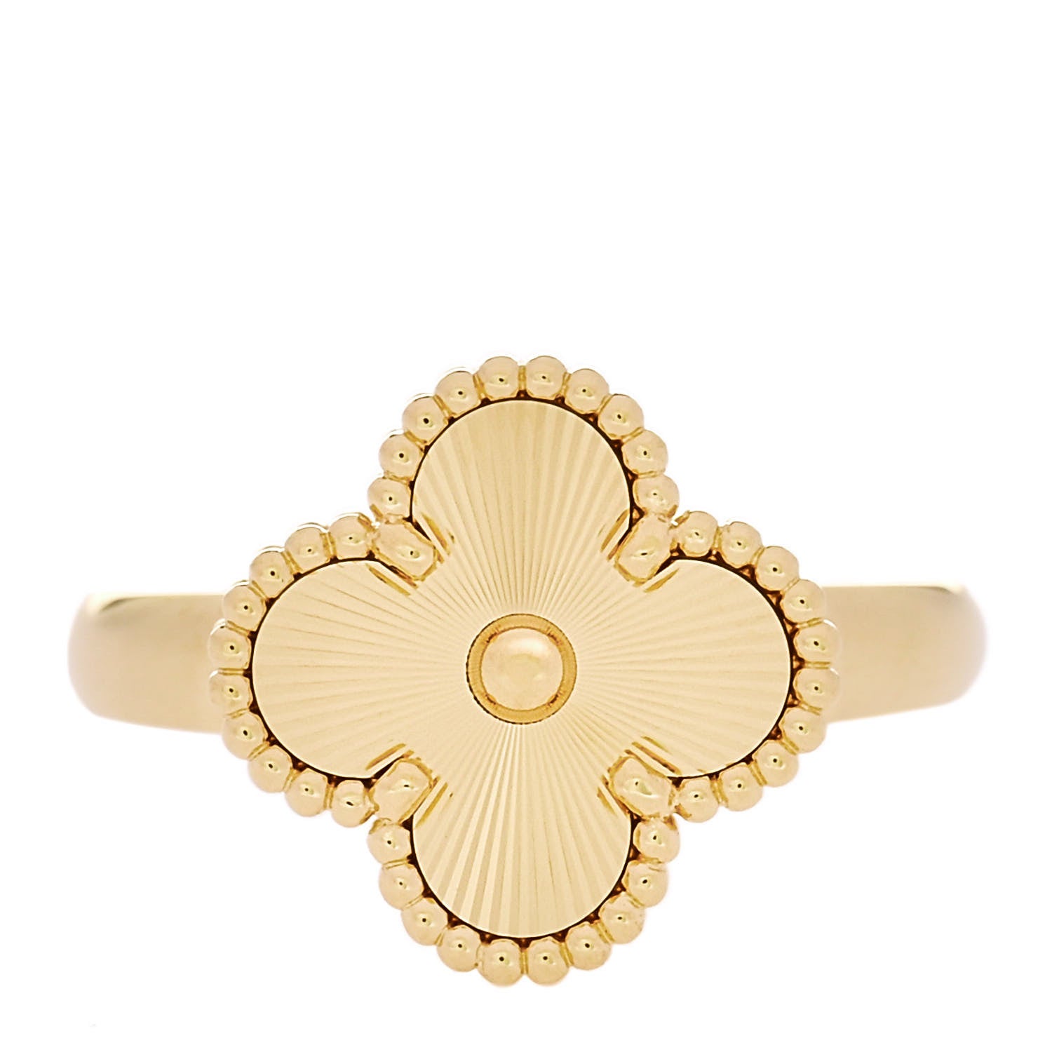 Van Cleef & Arpels 18K Yellow Gold Guilloche Vintage Alhambra Ring 58 8.5 1 of 6