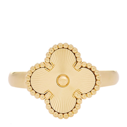 Van Cleef & Arpels 18K Yellow Gold Guilloche Vintage Alhambra Ring 58 8.5 1 of 6