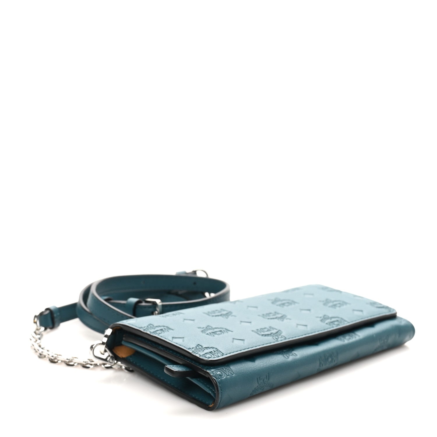 MCM Calfskin Ottomar Wallet On Chain Teal 4 of 11