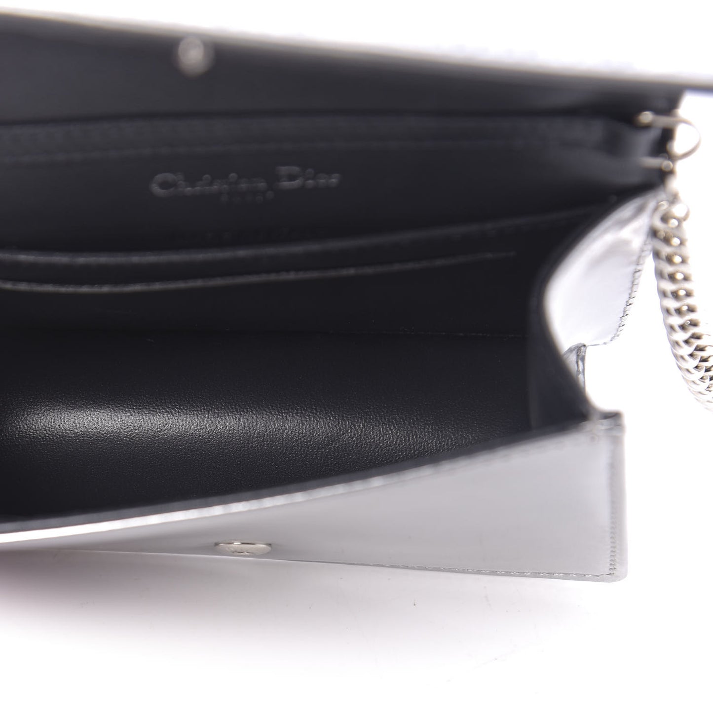 Metallic Patent Micro-Cannage Baby Diorama Flap Bag Silver