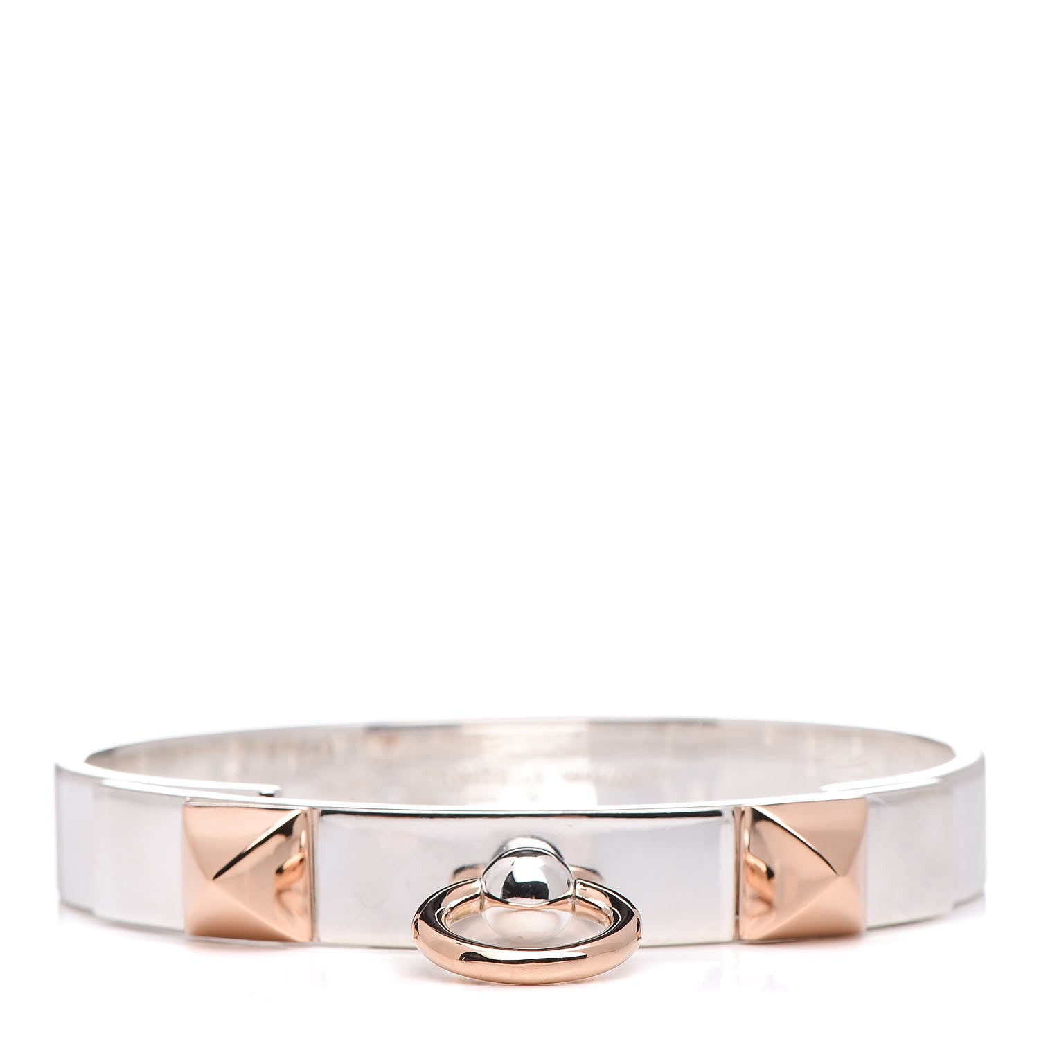 Hermes Sterling Silver 18K Rose Gold PM Collier De Chien Bracelet LG 1 of 5