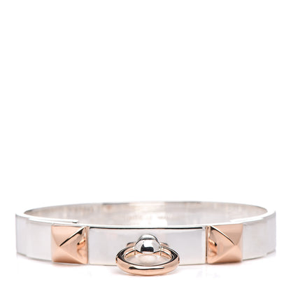 Hermes Sterling Silver 18K Rose Gold PM Collier De Chien Bracelet LG 1 of 5