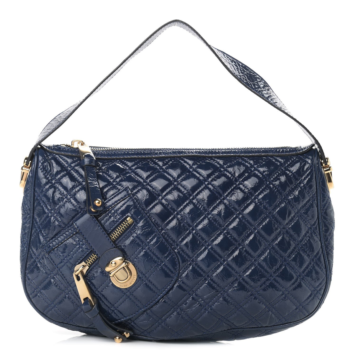 Marc Jacobs Patent Quilted Goatskin Ursula Hobo Midnight 1 of 12