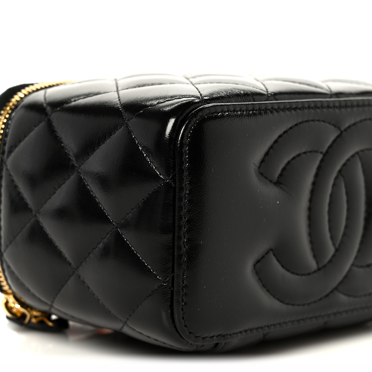 Chanel Shiny Lambskin Quilted Small Plexiglass Top Handle Vanity Case With Chain Black Tortoise 10 of 11