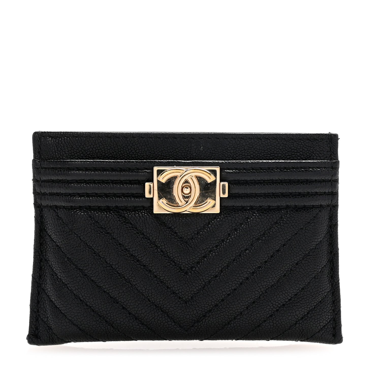 Caviar Chevron Quilted Boy Card Holder Black