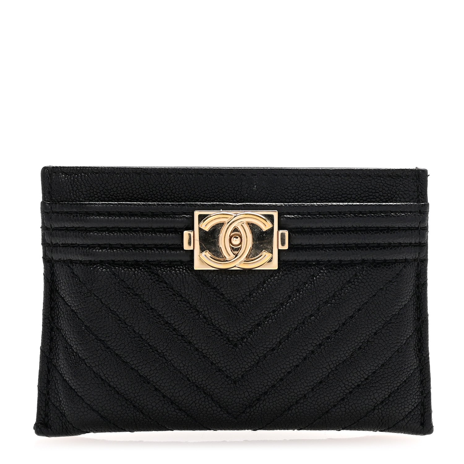 Chanel Caviar Chevron Quilted Boy Card Holder Black 1 of 9