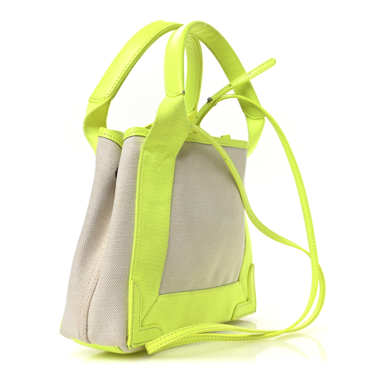 Balenciaga Cotton Canvas Satin Calfskin Navy Cabas XS Natural Fluo Yellow 4 of 12